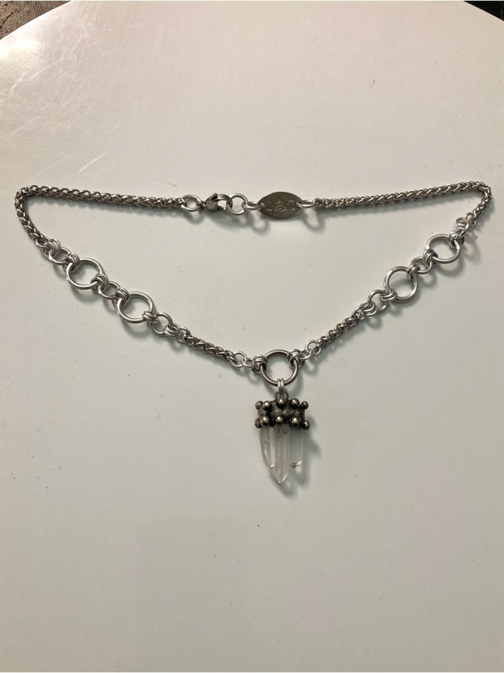 Handmade Genuine raw crystal quartz maille stainless steel boho goth necklace - Picture 9 of 16